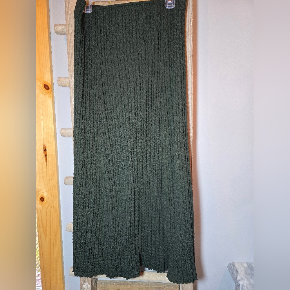 SOFT SURROUNDINGS Dark Green Ribbed Knit Fabric Petite Large EUC